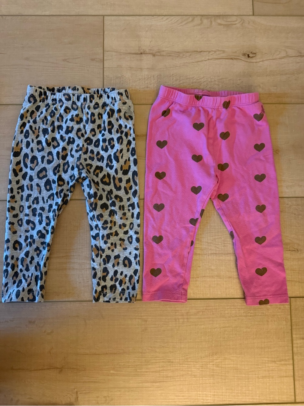 Baby GAP Toddler Girls Cotton Leggings Leopard Pink Hearts Set 12-18 Months